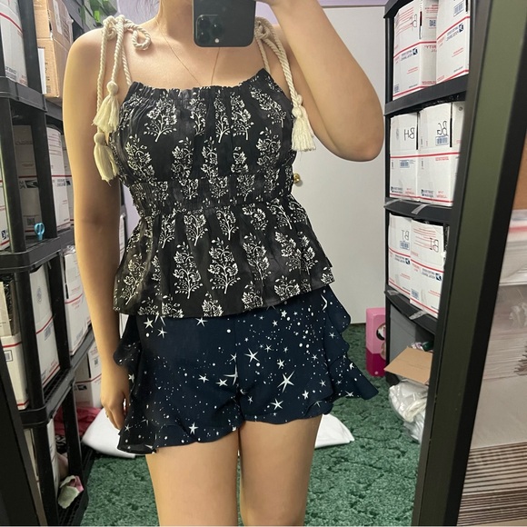 Anthropologie moon river floral shoulder rope tie smocked tank boho - Picture 1 of 8